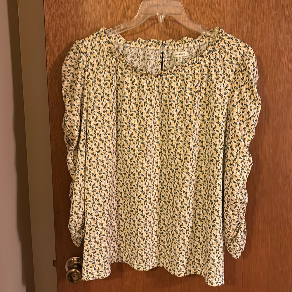 Max Studio Floral Blouse in Cream and Blue